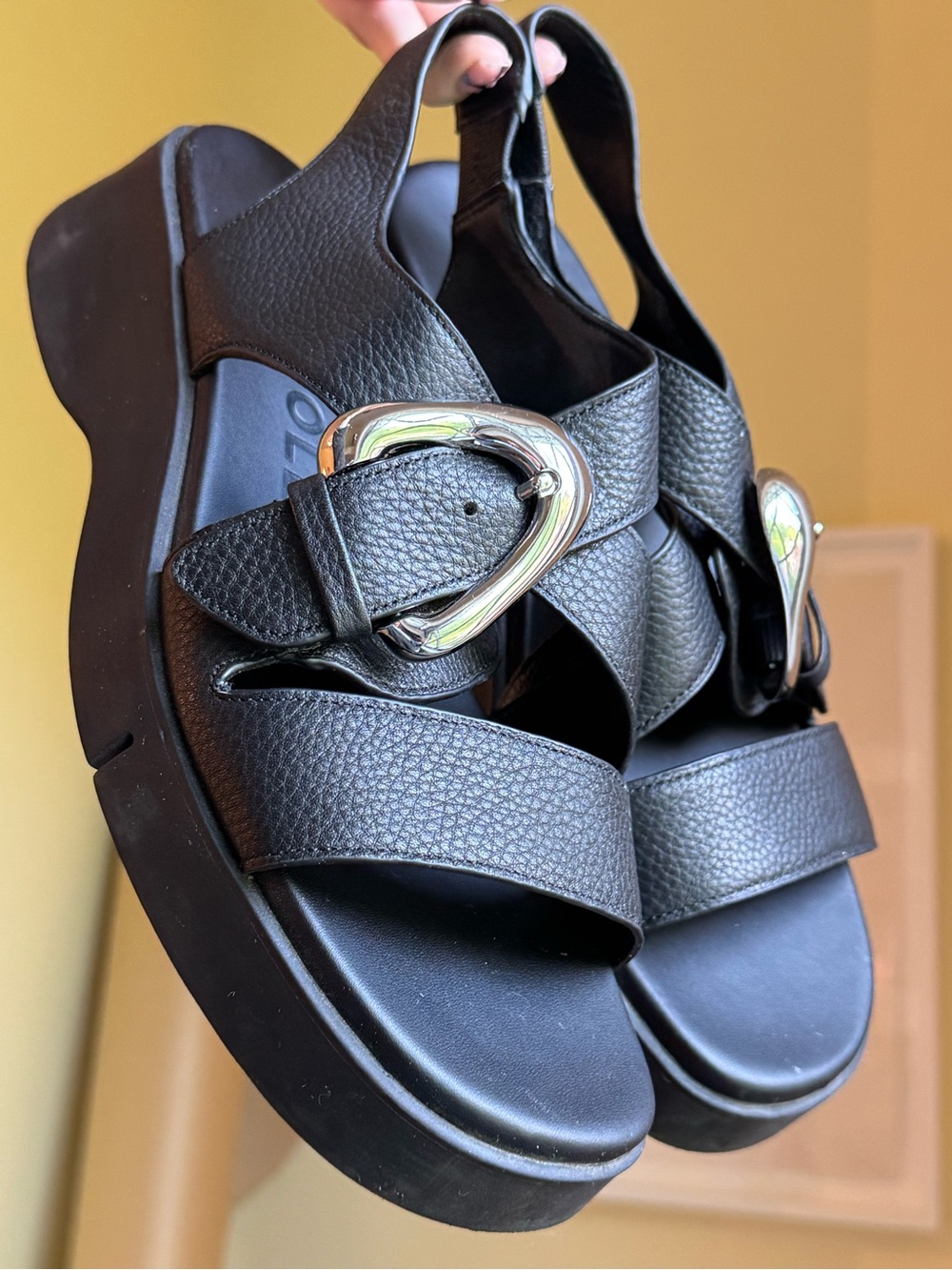 Black Women's Platform Sandals with Silver Buckles - Brand